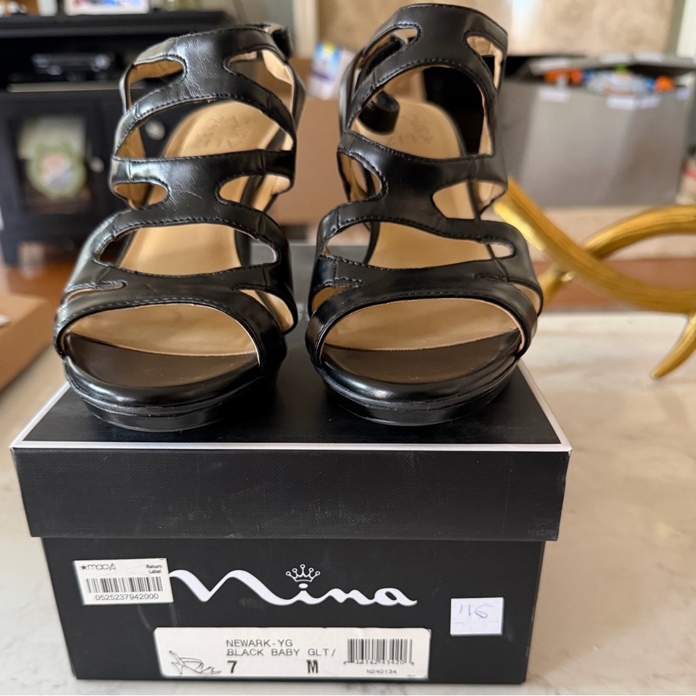 Nina Black Strappy Cutout Heeled Sandals